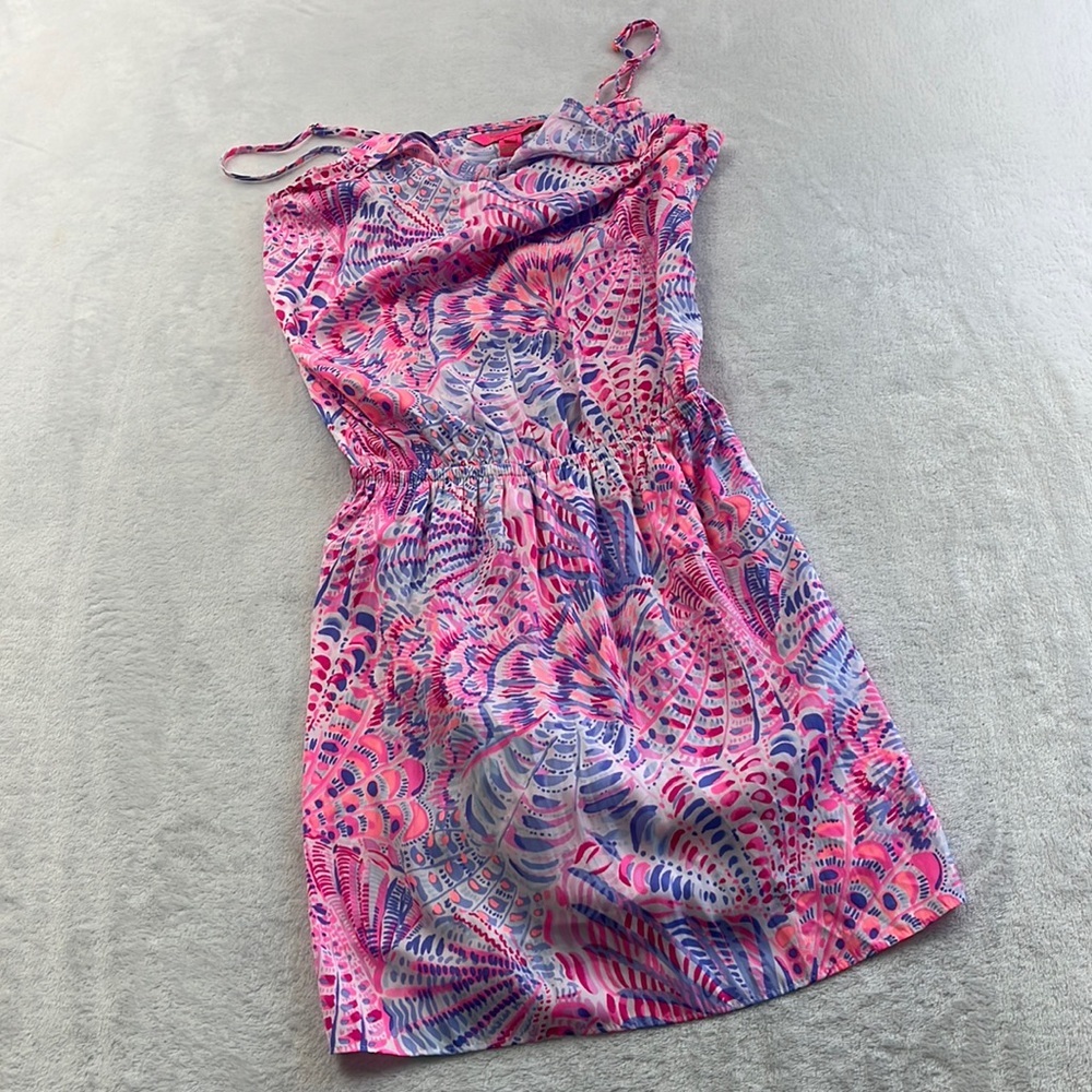 Lilly Pulitzer XS Hot Pink Blue Zana Dress Romper Sleeveless Dress‎